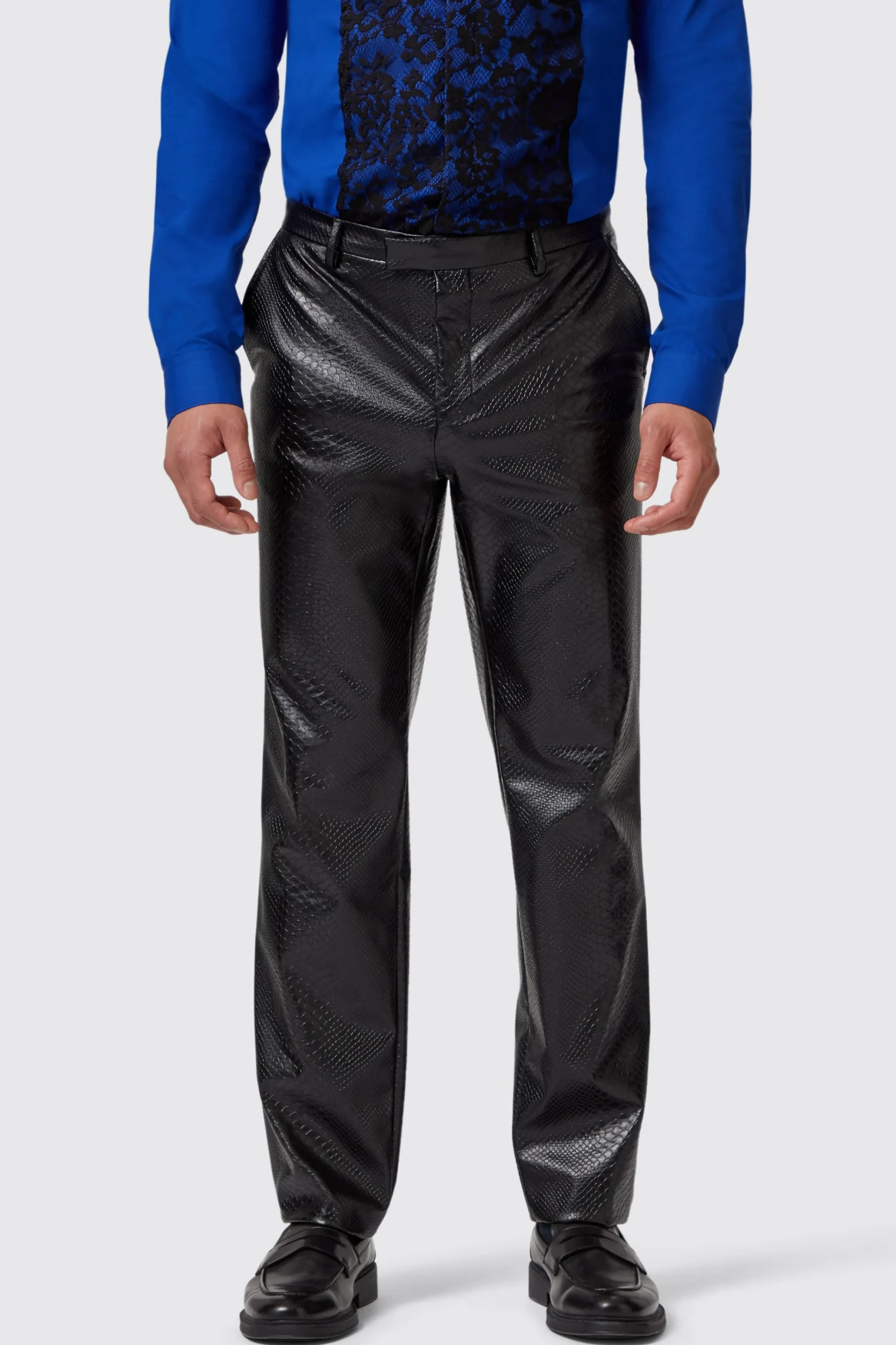 Trousers·Party Trousers|Twisted Tailor Trinity Slim Fit Faux Leather Snakeskin Trousers