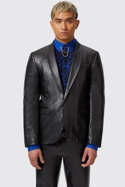 Style·2 Piece Suits|Style·Bold Prints|Twisted Tailor Trinity Slim Fit Faux Leather Snakeskin Suit