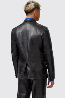 Jackets·Party Jackets|Twisted Tailor Trinity Slim Fit Faux Leather Snakeskin Jacket