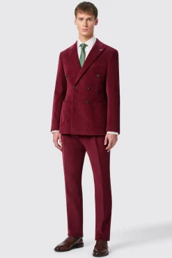 Style·Double Breasted Suits|Style·Cord Suits|Twisted Tailor Waugh Slim Fit Burgundy Corduroy Double Breasted Suit