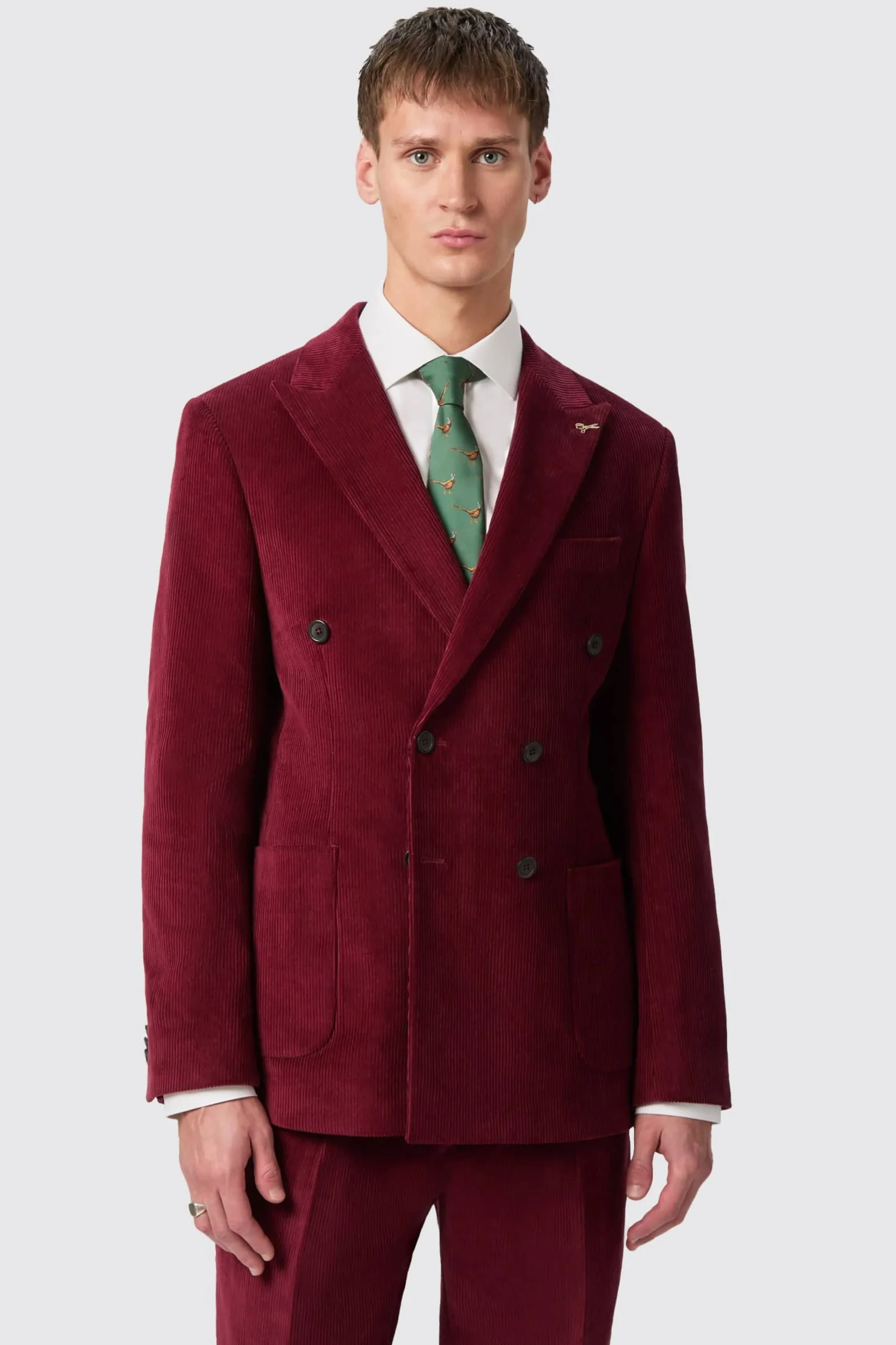 Style·Double Breasted Suits|Style·Cord Suits|Twisted Tailor Waugh Slim Fit Burgundy Corduroy Double Breasted Suit